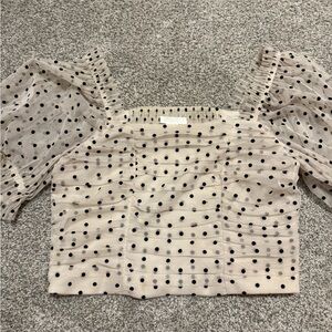 H&M Cream Polka Dot Mesh Blouse